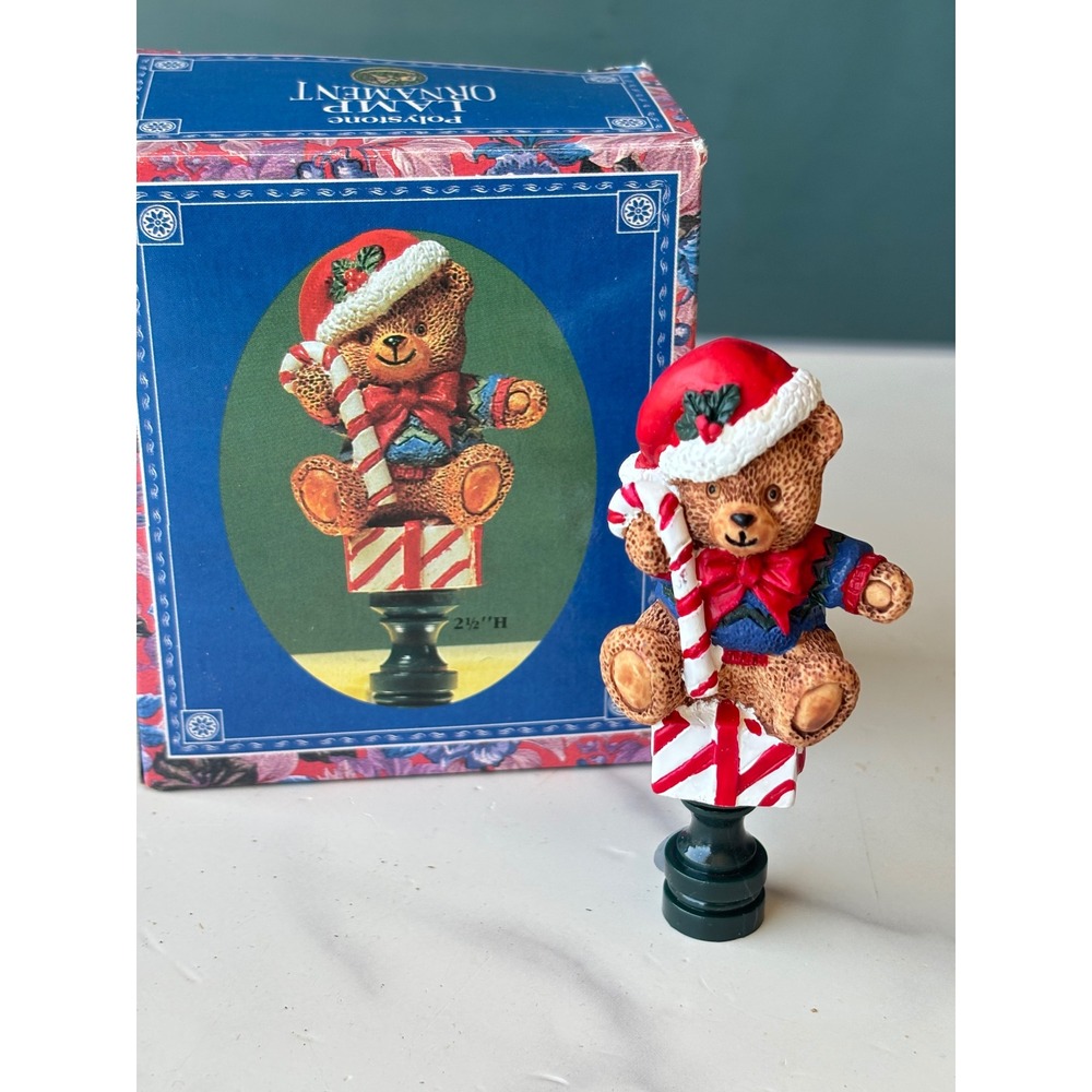 Giftco Polystone Christmas Teddy Bear Lamp Finial Ornament Holiday Decor 2.5"